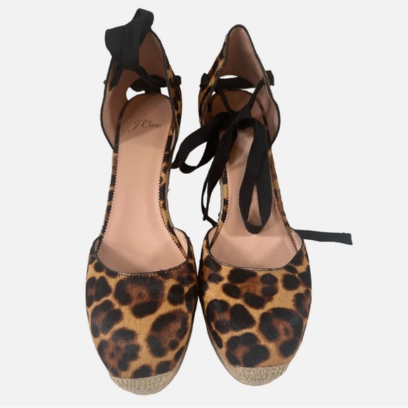 J. Crew Espadrille Wedges Leopard Calf Hair 8 1/2 - Picture 4 of 11